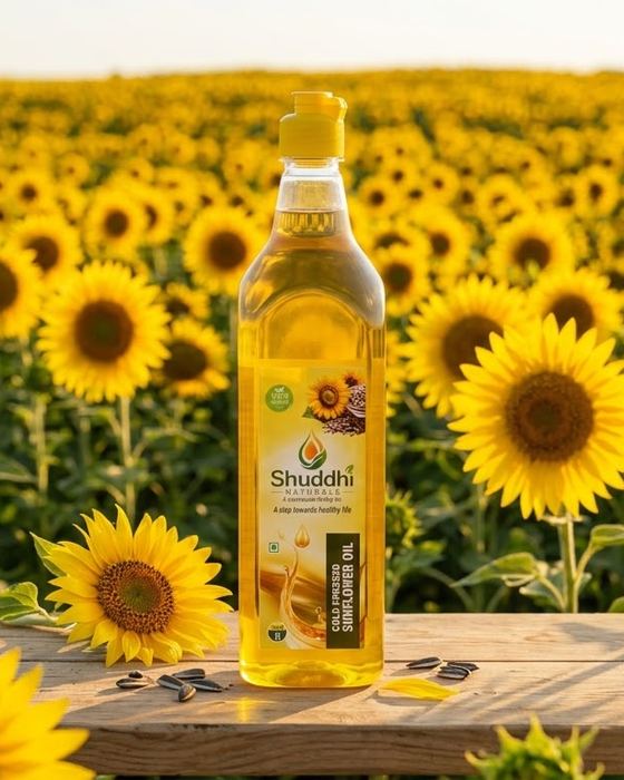 Shuddhi Naturals cold-pressed sunflower oil bottle